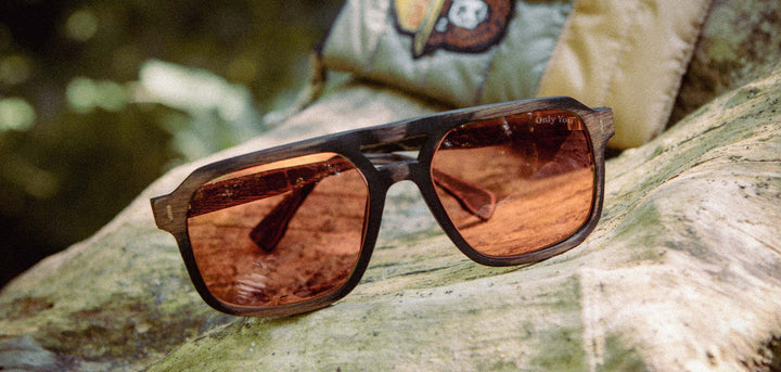 Distressed Dark Walnut*Amber Polarized | Auburn Wood Smokey Bear Sunglasses