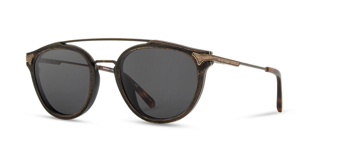 Distressed Dark Walnut*Grey + Distressed Dark Walnut*Grey Polarized | Shwood Kinsrow Wood Sunglasses