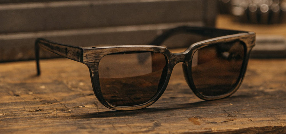 Distressed Dark Walnut*Grey + Distressed Dark Walnut*Grey Polarized | Shwood Prescott Wood Sunglasses Distressed Dark Walnut