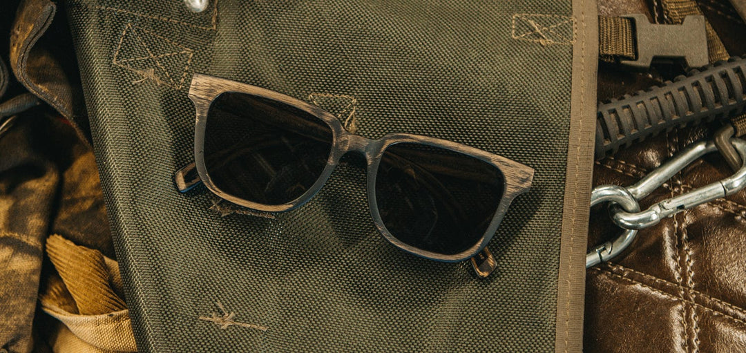 Distressed Dark Walnut*Grey + Distressed Dark Walnut*Grey Polarized | Shwood Prescott Wood Sunglasses Distressed Dark Walnut