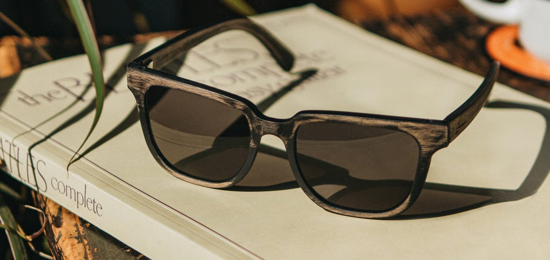 Distressed Dark Walnut*Grey + Distressed Dark Walnut*Grey Polarized | Shwood Prescott Wood Sunglasses Distressed Dark Walnut